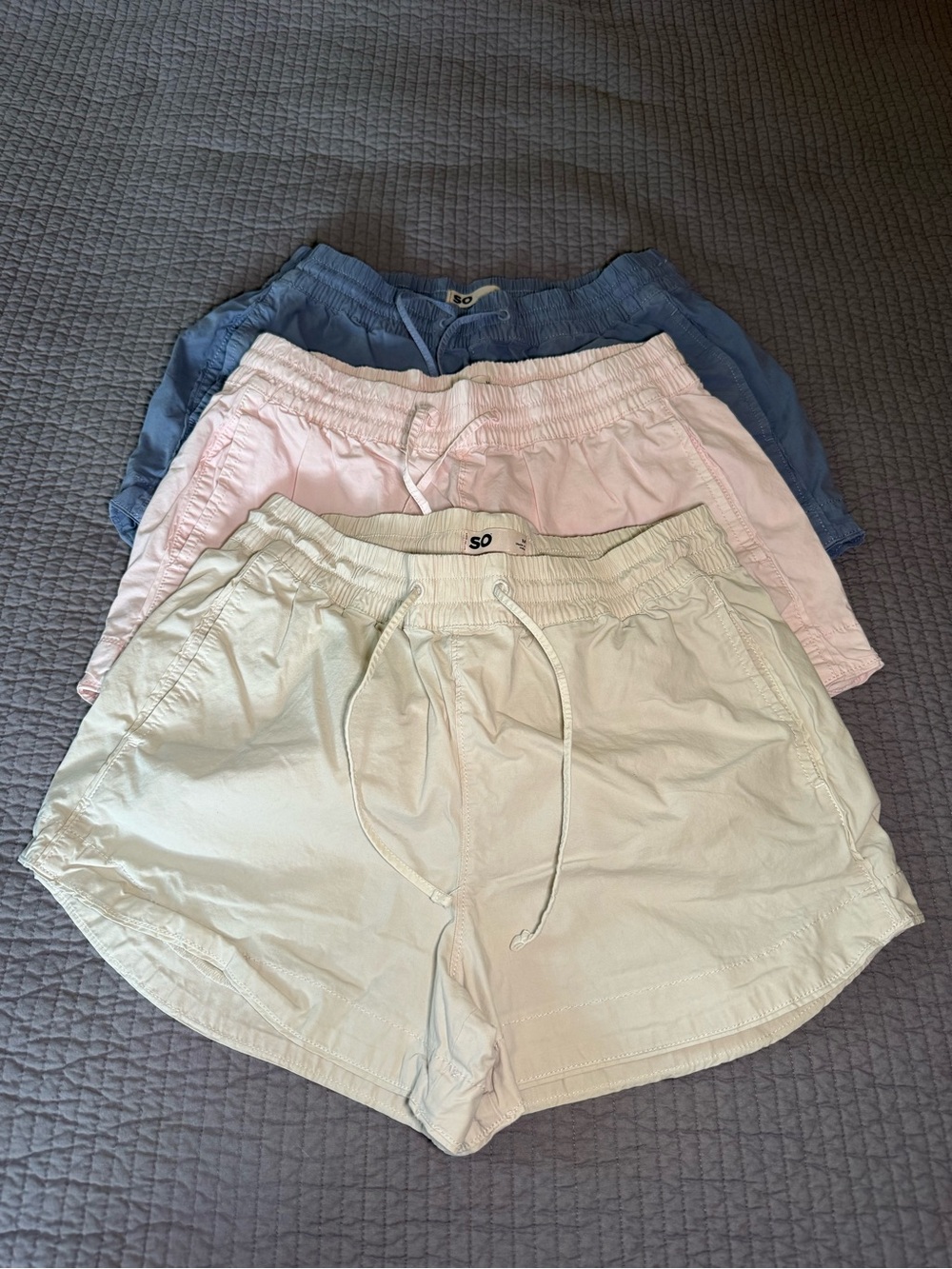 SO Women’s Drawstring Athletic Shorts - Cream, Pink & Blue